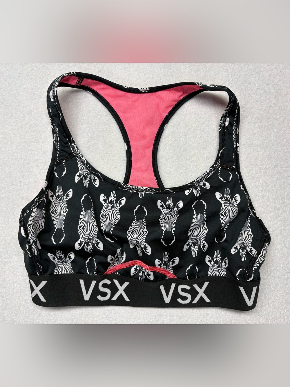 Victorias Secret VSX Sports Bra Black White Zebra Print Stretch Racerback Size S